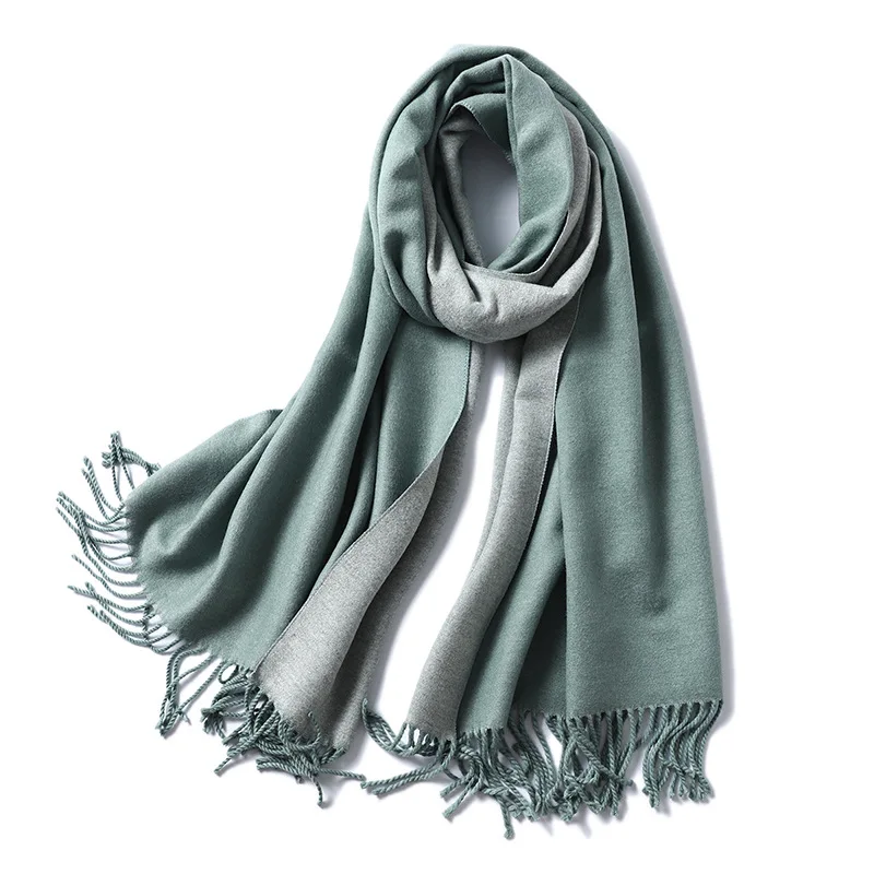 solid color imitation cashmere scarf for men and women in winter thickened warm double-sided two-color shawl tassel  scarf