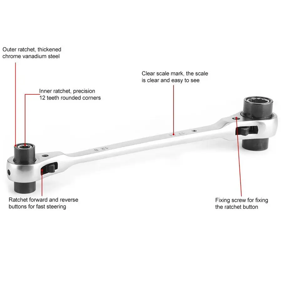 Многофункциональный гаечный ключ с храповым механизмом 8-21 мм 8 в 1 72 зубца 12