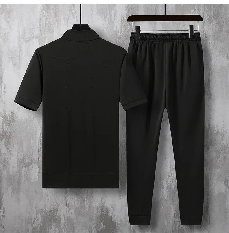 

Summer men's casual suit short-sleeved trousers track and field sportswear men's ice silk sports suit can print Logo