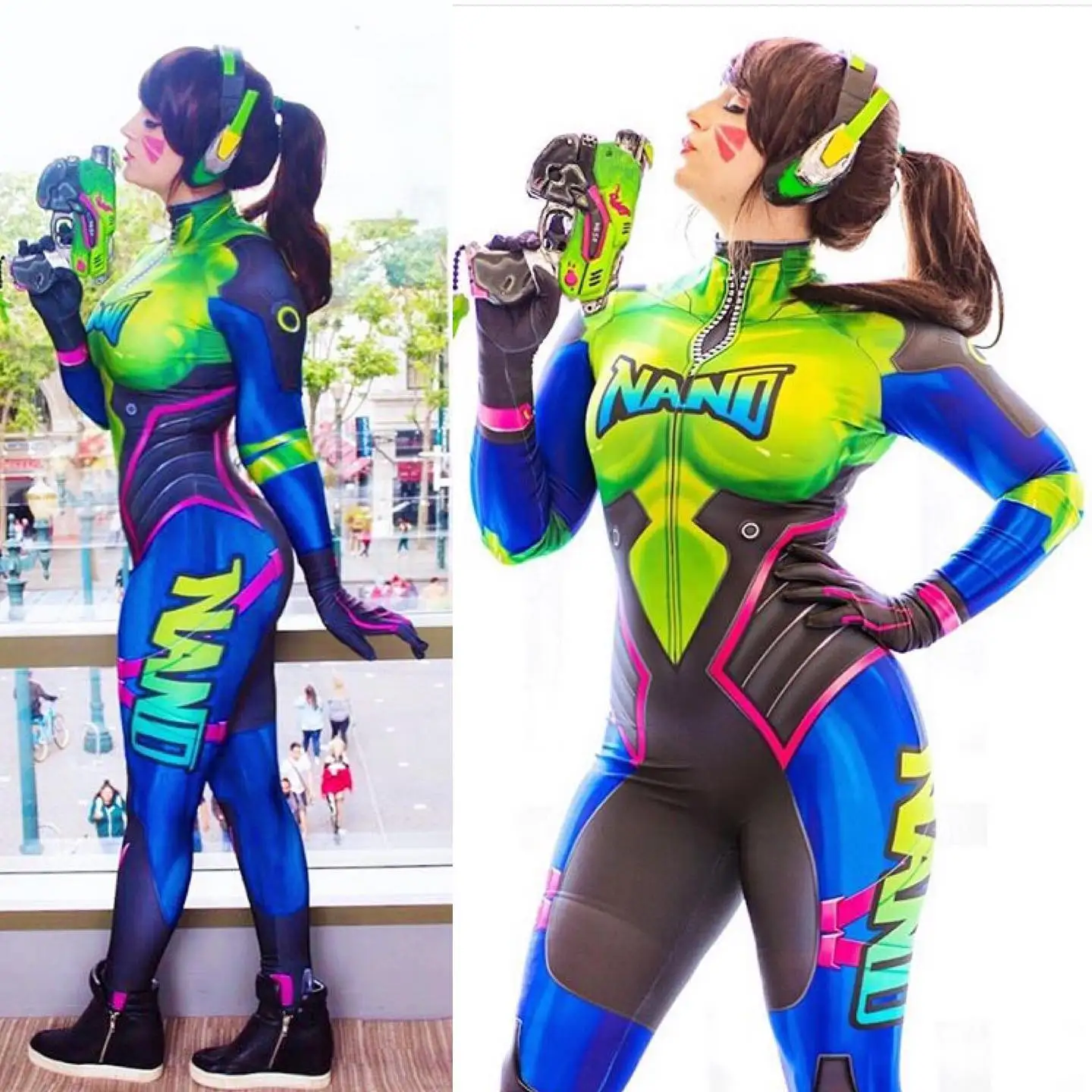 Новый Косплей костюм D.Va Nano Cola Skin Harley DVA Game супергероя Хэллоуин зентай для взрослых