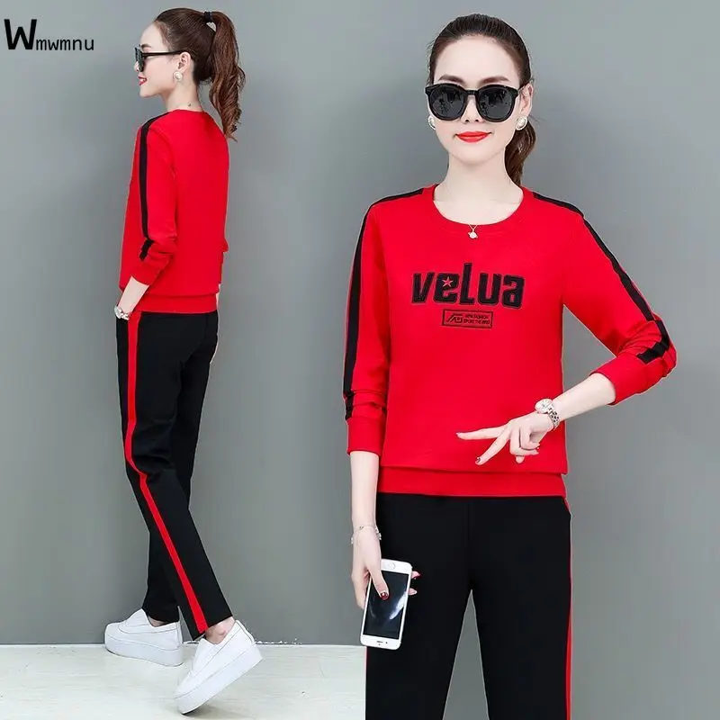 

Casual Long sleeve Sweater sweat suits Women Slim Fit Sport Tracksuit Fashion Thicken Loose Pullover Tops+Pants Suit Jogging