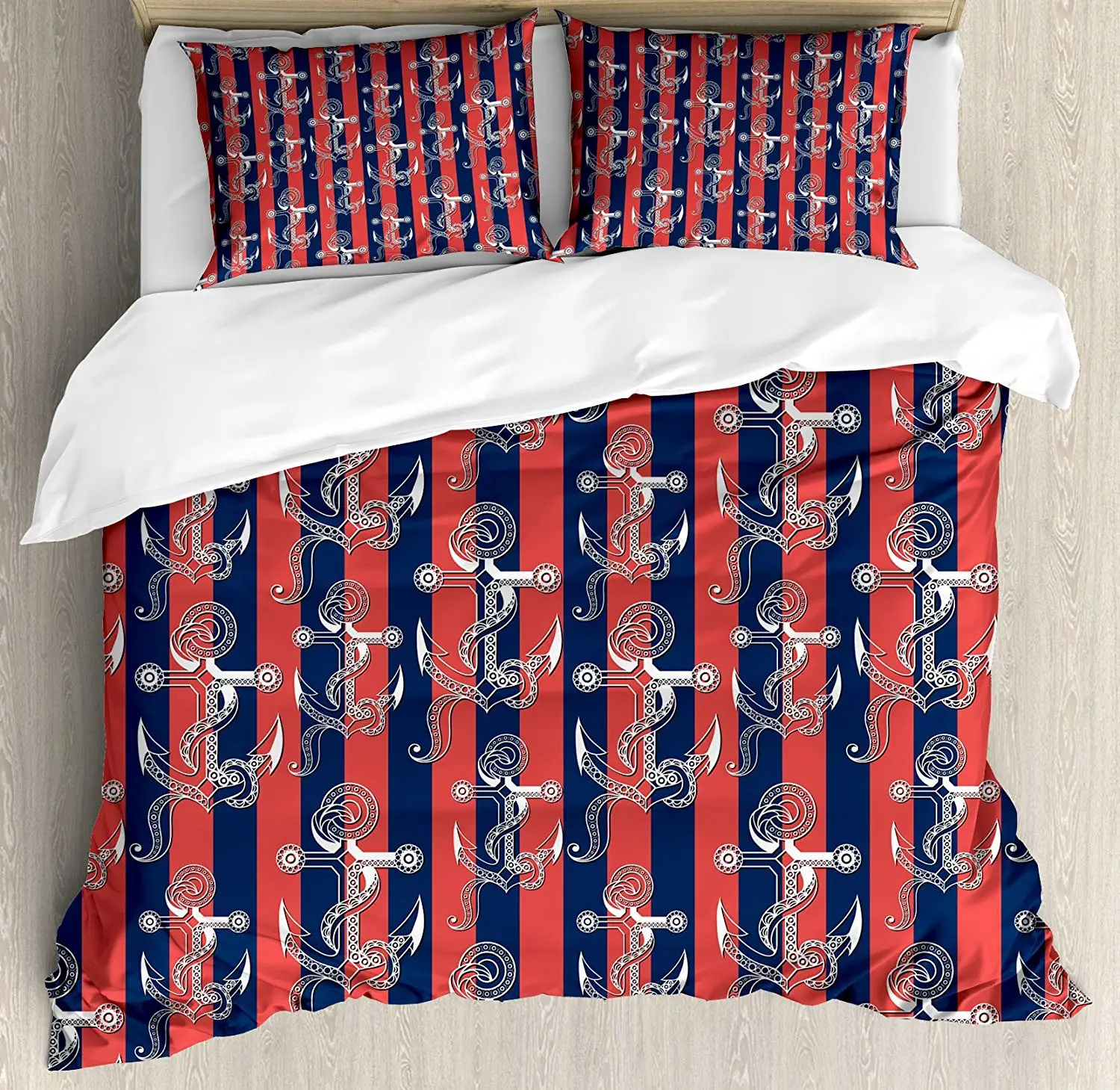 Якорь постельное белье с вертикальными полосами гавани морского порта морским