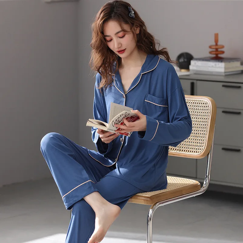 

Fashion Modal Pajamas Women Long Sleeve Ladie's Sleepwear Set Spring Autumn 2 Piece Plus Size Temperament Pijamas Suit M-3XL