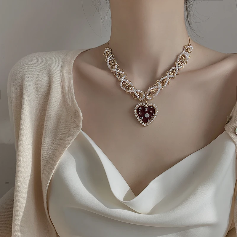 Ожерелье с жемчужной подвеской Love Drip Glazed новинка 2021 Женская преувеличенная