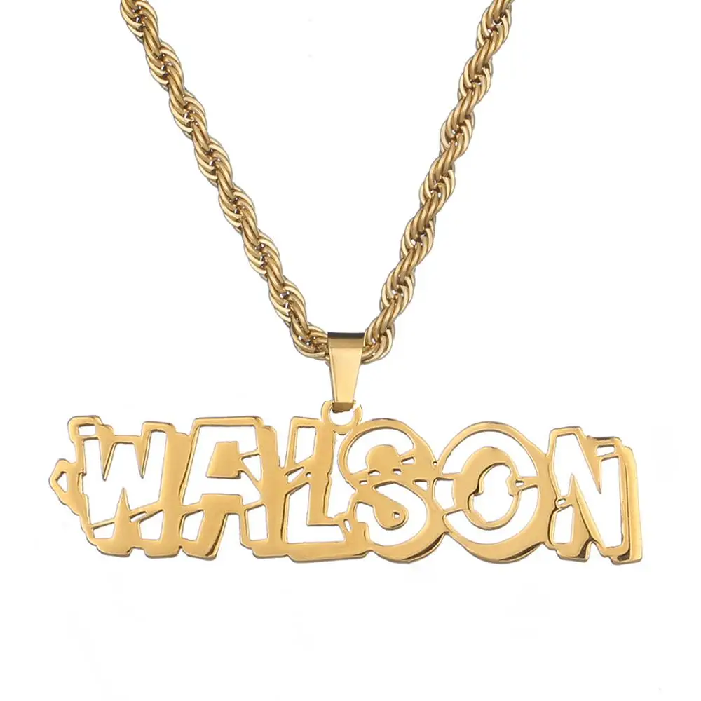 Custom Name Necklace for Men Personalized Stainless Steel Gold Hip Hop Old English Design Statement  Jewelry