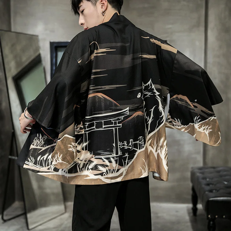 as picture Yukata Кимоно Кардиган для мужчин японское кимоно для мужчин принт Азия кимоно костюм для косплея Топ пляжное тонкое повседневное пальто Солнцезащитная рубашка - Цвет: as picture