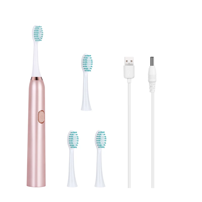 pink 4 head AZDENT USB перезаряжаемая электрическая зубная щетка Розовый Белый Черный 3 режима щетка для чистки полости рта 2 мин таймер водонепроницаемый 30 с напоминание - Цвет: pink 4 head