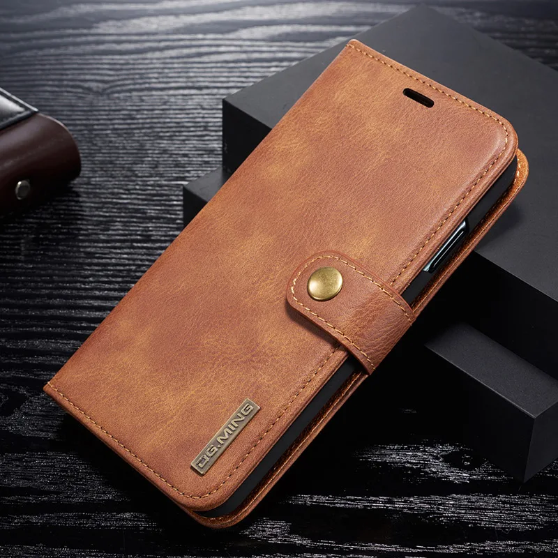 Роскошный чехол из натуральной кожи для Apple IPhone X XS 6S 7 8 Plus SE 11 Pro Max XR откидной Магнитный чехол-бумажник для телефона съёмный корпус - Цвет: Коричневый