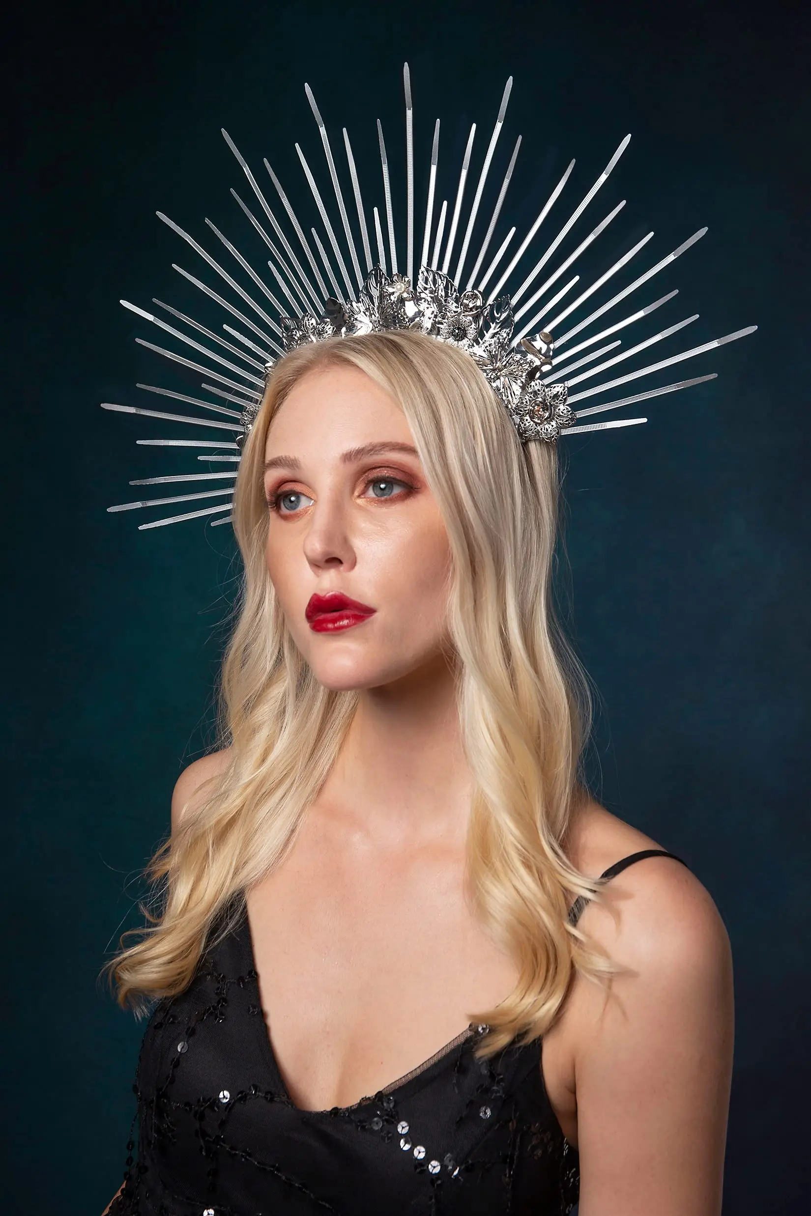 Золотая гало Корона Шипованная богиня головной убор Sunburst тиара цветок повязка на