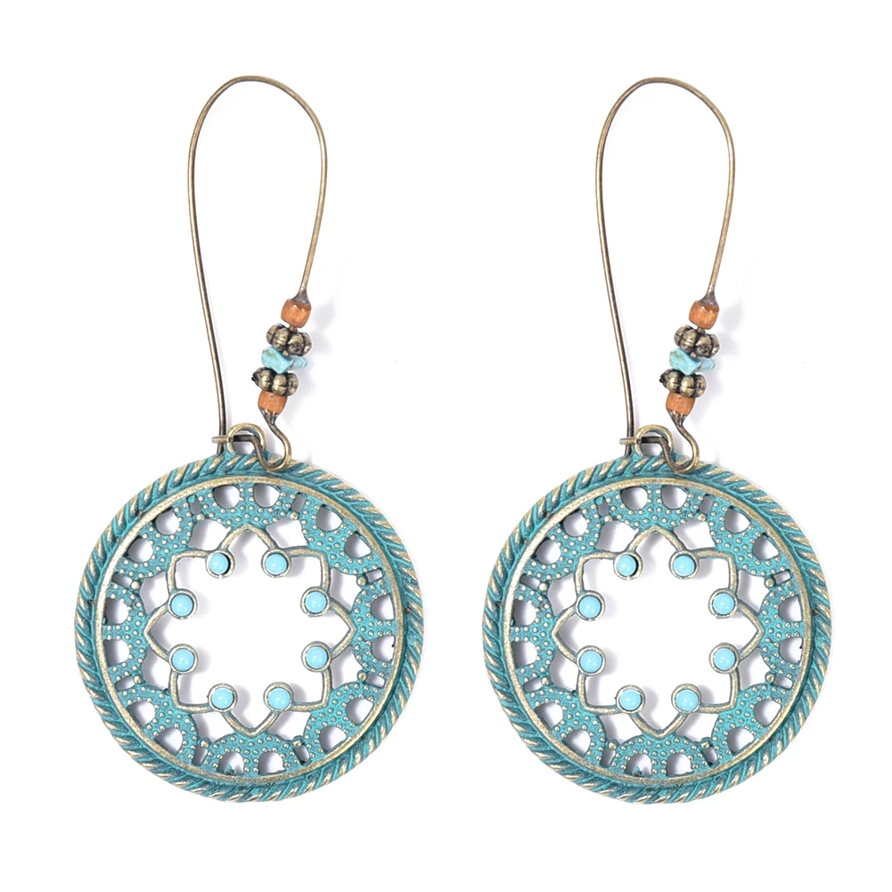 

Imixlot Exaggerated Female Retro Bohemian Earrings Big Ear Hooks Leaves Flowers Ethnic Metal Earrings Simple Party Jewelry
