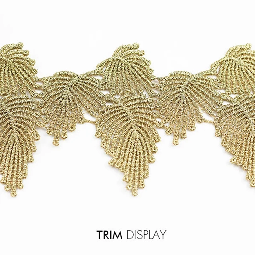 Золотая металлическая кружевная лента для аппликации вышивка в виде листочков