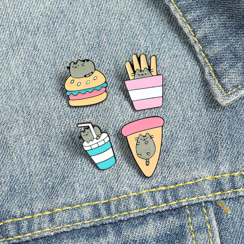 

Enamel Pins Burger Drink Brooch Cute Black Cat Pizza Fries Pin Broches For Women'S Clothing Metal Badges Gifts For Women Jewelry