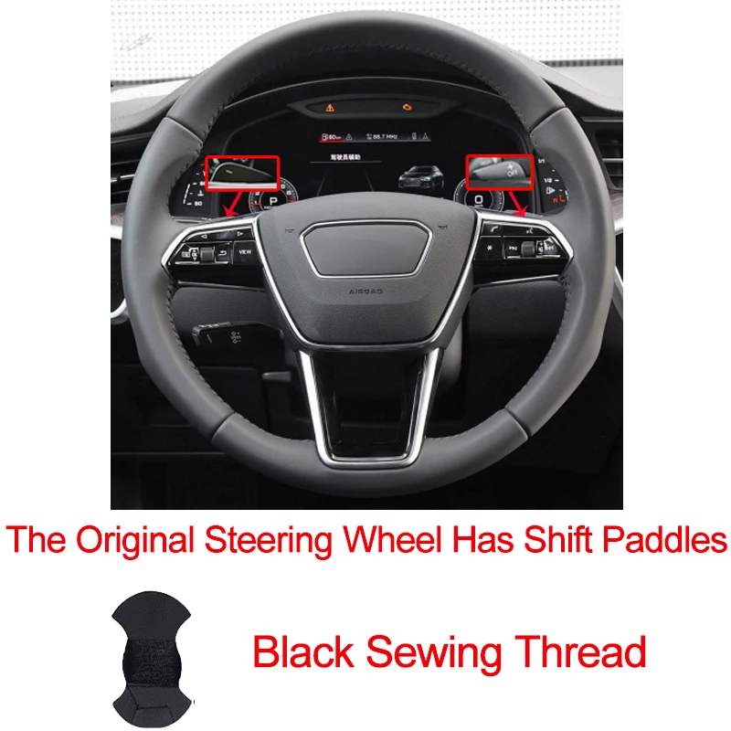 Shift paddle Black Ручной пошив чехол рулевого колеса автомобиля оплетка Топ коровья кожа для Audi A6(C8) Avant Allroad- A7(K8)- S7 - Название цвета: Shift paddle Black