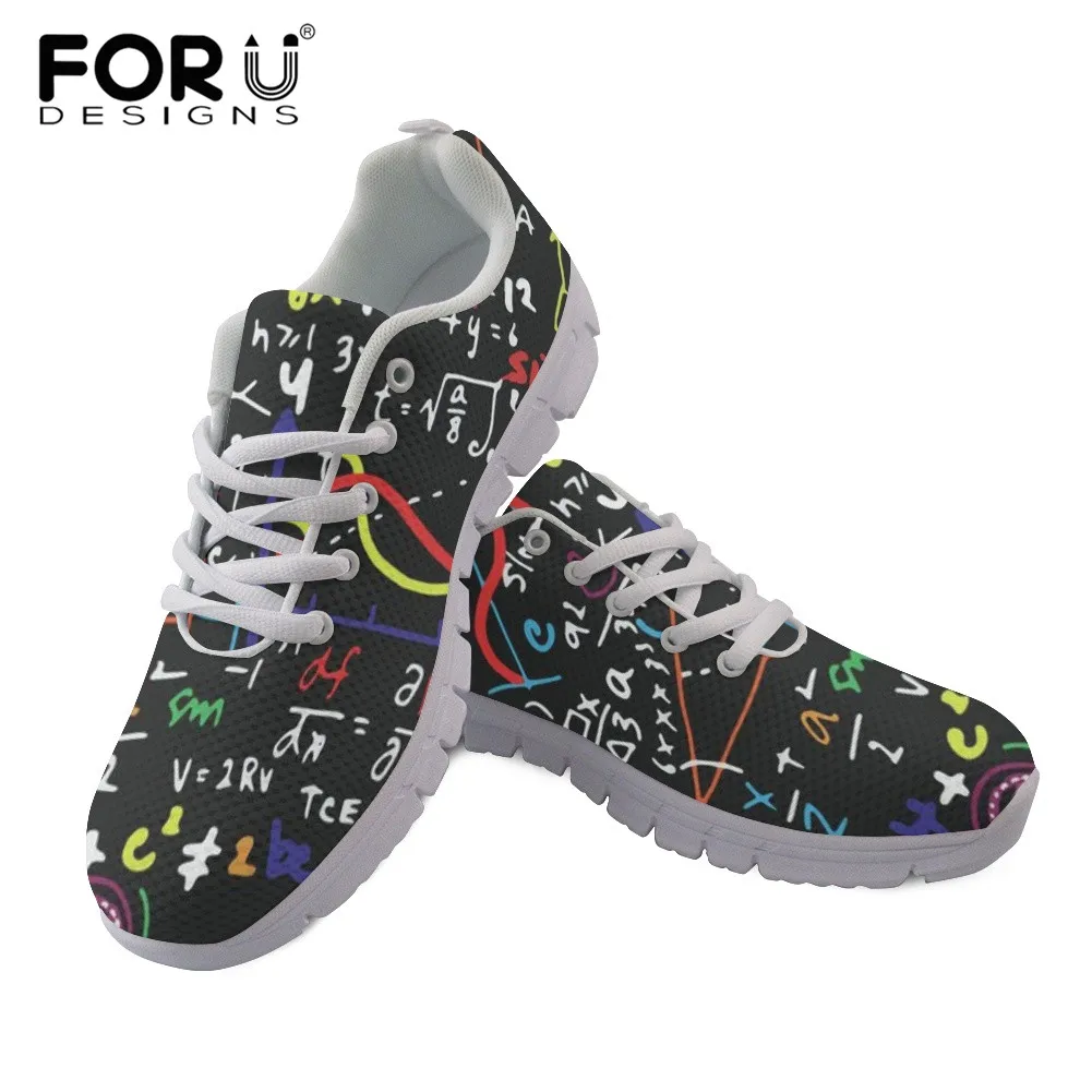

FORUDESIGNS Women Wear-resistant Sneakers Colorful Math Formula Pattern Lace-up Shoes Ladies Breathable Air Mesh Shoes Spring