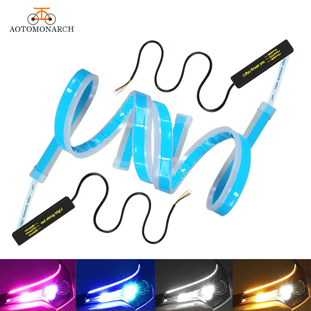 2x DRL LED Daytime Running Lights White Turn Signal Yellow Guide Strip for Headlight Assembly Drop Shipping