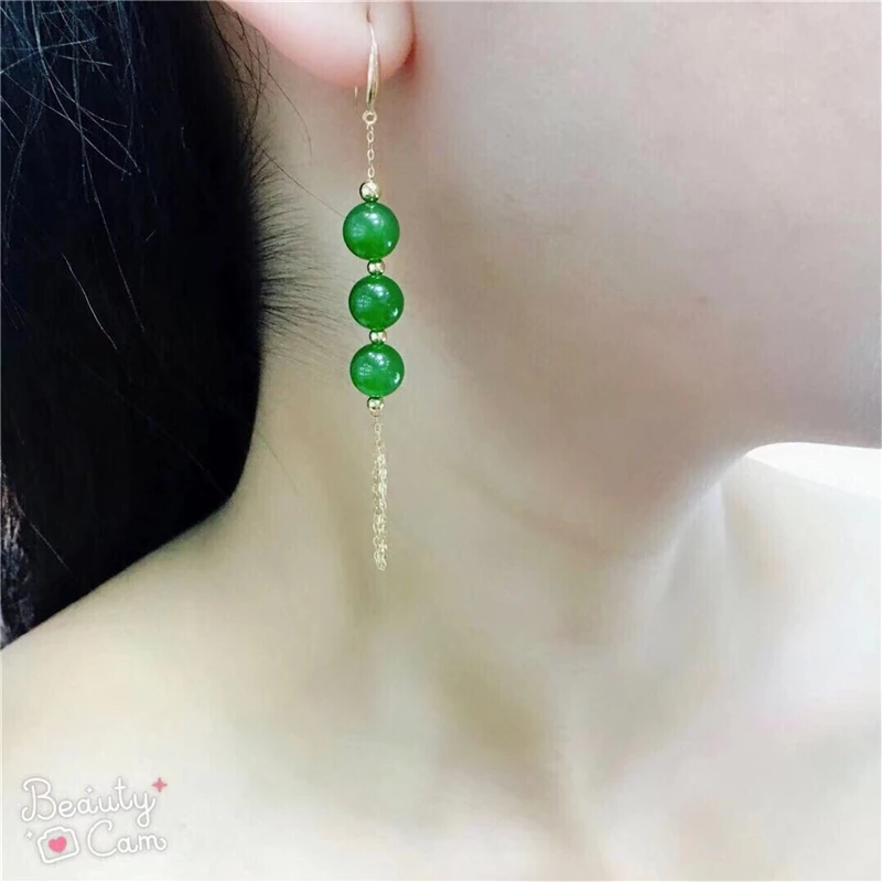 

LETSFUN New Genuine 18K Gold Inlaid with Natural Chinese Green Jade Phoenix Earrings