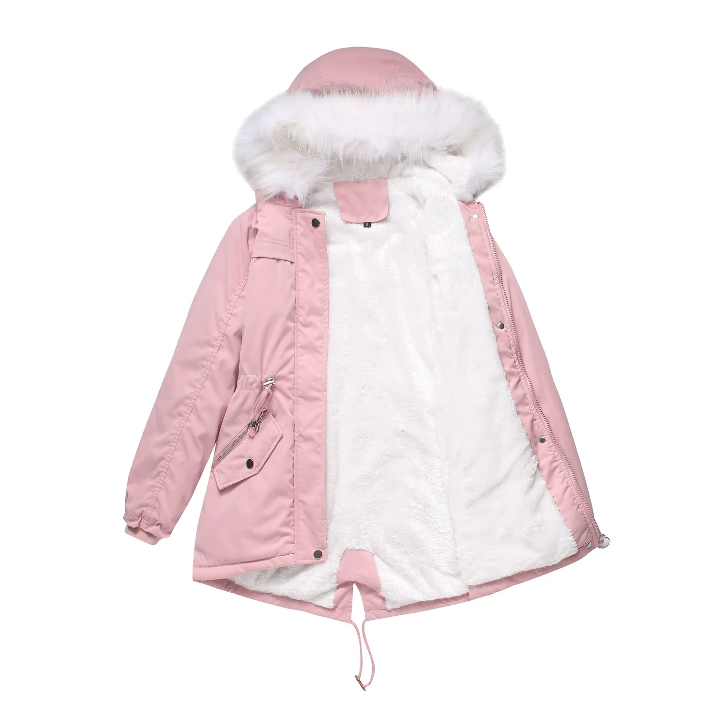 2021 New Arrival Fashion Loose Women Winter Fur Hooded Jacket Cotton Padded Warm Thicken Ladies Long Trench Coats Womens Parka