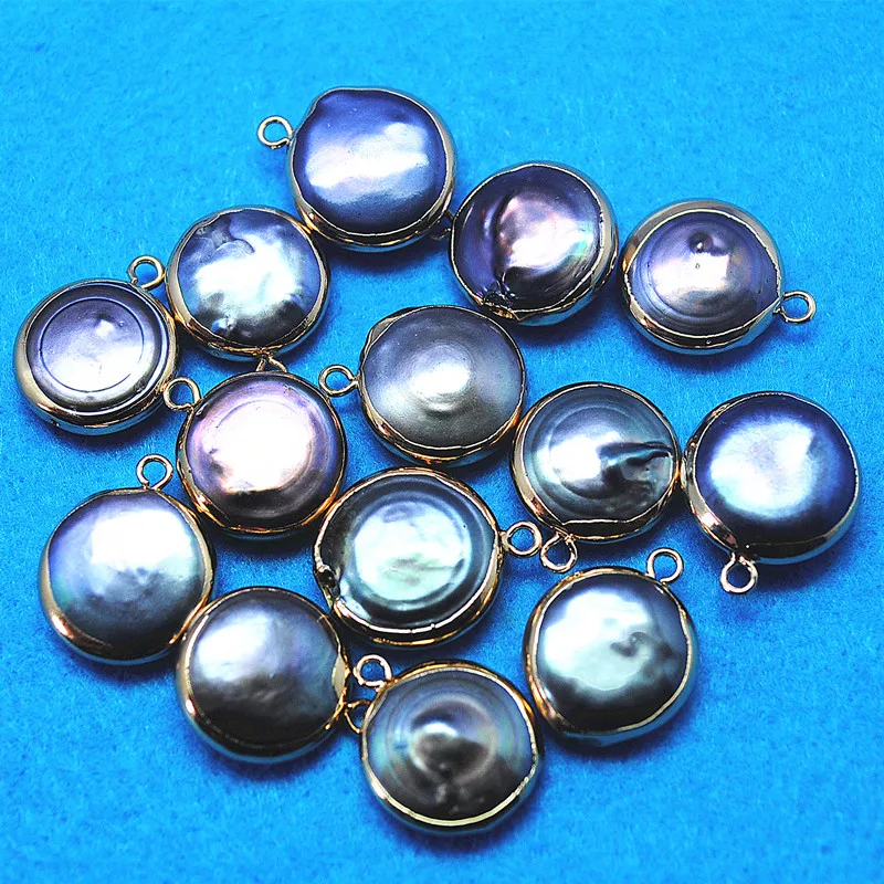 

4pcs cultured freshwater pearl pendant size 15mm grey colors for women bracelets making findings wholesale price