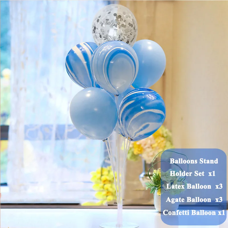 blue set 7 трубок подставка для воздушных шаров держатель колонки с днем рождения украшения для маленьких мальчиков и девочек первый год конфетти свадьбы - Цвет: blue set