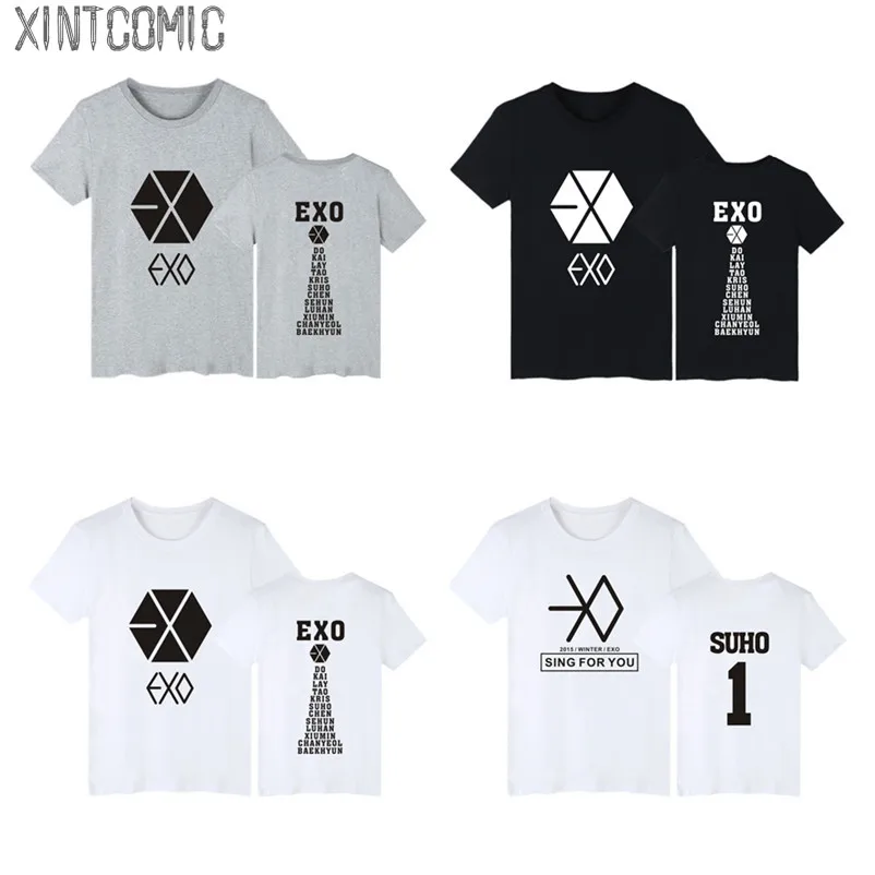Летняя футболка с принтом Kpop EXO унисекс коротким рукавом женская одежда