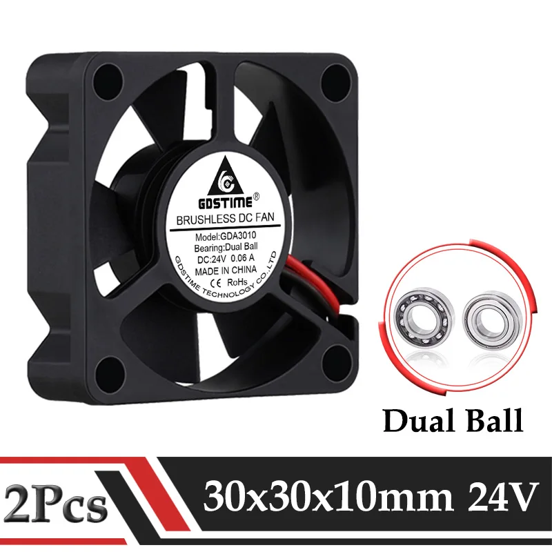 Gdstime-ventoinha de 24v com Rolamento Esférico Duplo 30 mm x 10 mm Ventilador de Resfriamento sem Escovas para Carro Micro Ventilador 3010 Peças Ventiladores e resfriadores