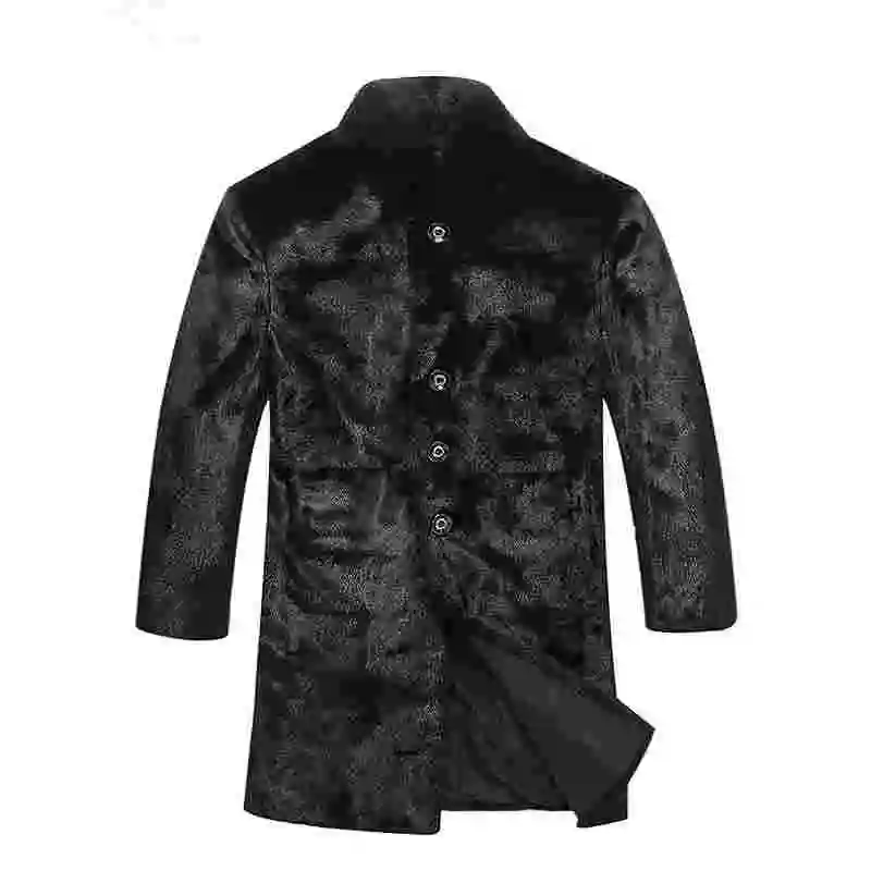 Мужская зимняя куртка из искусственного меха черная однотонная Толстая с