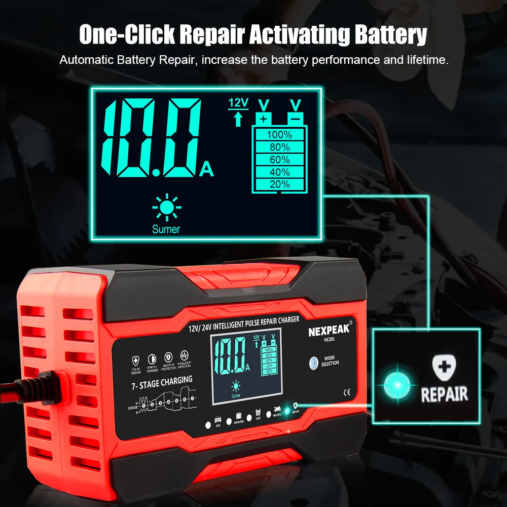Автомобильный Батарея Зарядное устройство 12v 24v полностью автоматическая