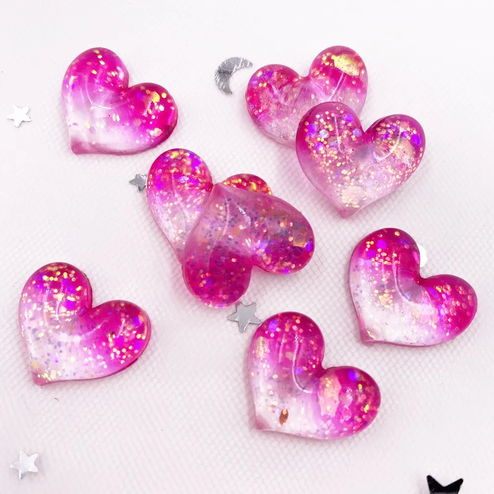 

12pcs Resin Colorful Cute Shniy Glitter Bepowder Heart Flatback Rhinestone Appliques DIY Wedding Scrapbook Craft