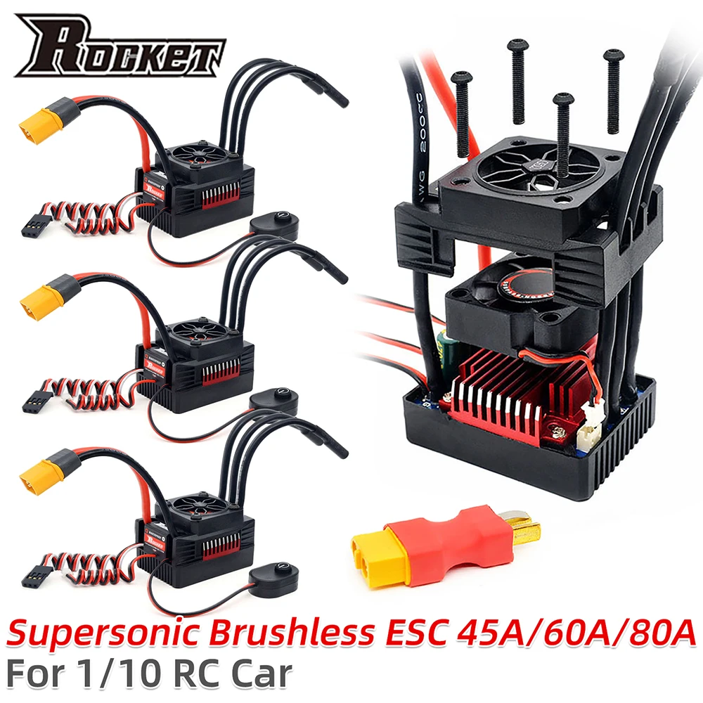 

RC Esc Rocket V2 Supersonic 45A 60A 80A ESC Waterproof Brushless Speed Controller with 5.8V/5A BEC for 3650 Motor 1:10 RC Parts