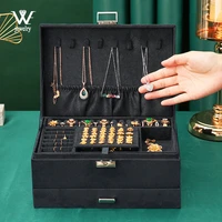 we oversized 3 layes black flannel jewelry box boite a bijou jewelry organizer necklace earring ring storage box for women gifts