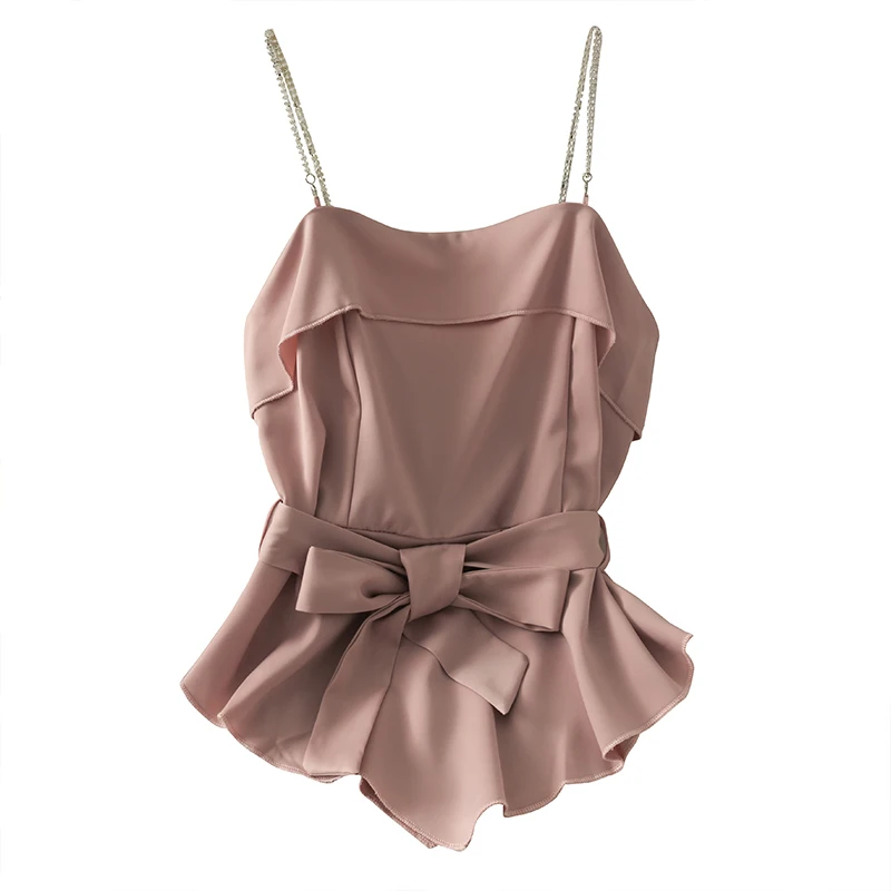 

Bow Tie High Waist Suspender Top Women's 2021 Summer Slim Slimming Short Solid Color Vest Women's Top Short Sleeves