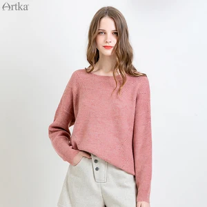 ARTKA 2019 Осень Зима Новый женский шерстяной свитер 3 цвета пуловер с круглым вырезом свитер Повседневный свободный мохер вязаный свитер YB11195Q