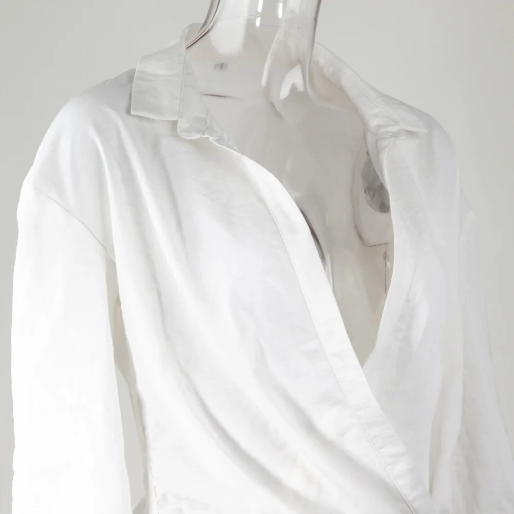 

New Summer White Shirts Dress Sexy Casual Long Sleeve Linen Vacation Outfits Fashion Beach Style Dress Women 2021 Cloth