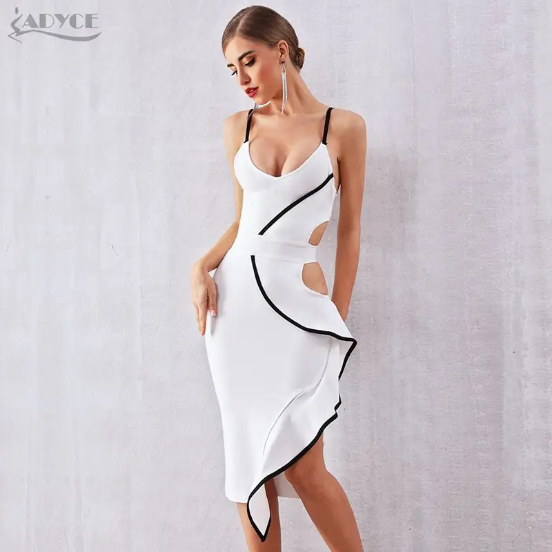 White ADYCE, летнее женское Бандажное платье, Vestidos,, новое, сексуальное, без рукавов, с оборками, с вырезом, на бретелях, бодикон, знаменитости, Подиумные, вечерние, платья - Цвет: White