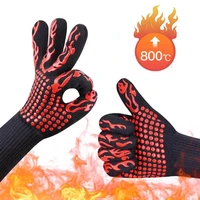 1pair bbq gloves high temperature resistance oven mitts 500 800 degrees fireproof barbecue heat insulation microwave oven gloves
