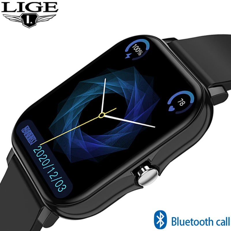 

LIGE 1.69 Inch Smart Bluetooth Call Smart Watch Men Women Heart Rate Temperature Monitor Sport Watch Game Waterproof Men's Smart