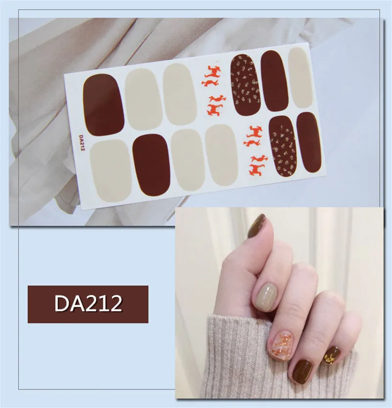 DA212 14tips/лист полное покрытие для ногтей наклейки-лак полоски однотонный нейл-арта украшения в форме сердца конструкции блеск порошок маникюрные Типсы - Цвет: DA212