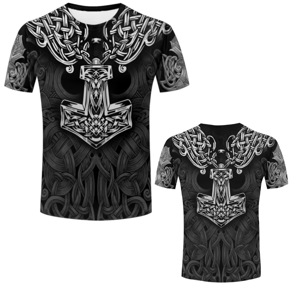 XS 7XL Новая модная мужская футболка с 3d рисунком татуировки викингов летняя