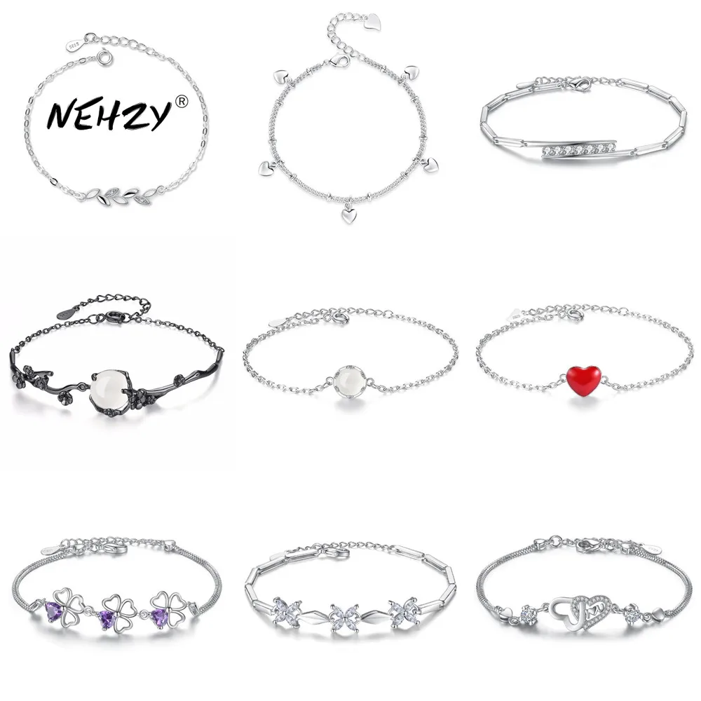 

NEHZY S925 штамп серебряные новые ювелирные изделия модные высококачественные женские фианиты ретро браслет в форме сердца с цветком 17 стилей