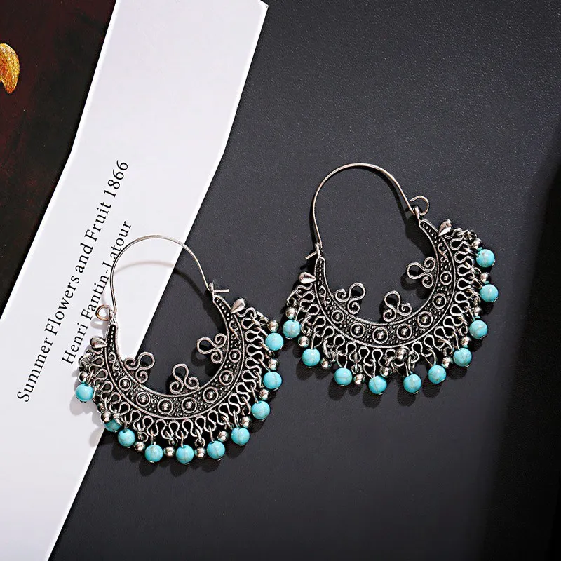 Женские Винтажные висячие серьги с голубыми бусинами богемский стиль из
