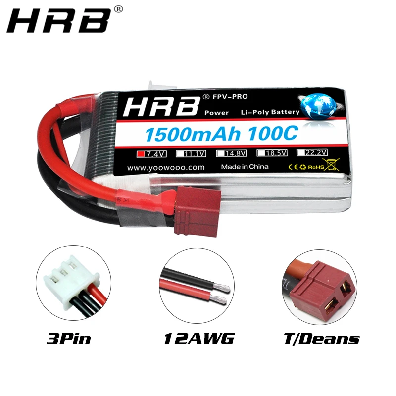 аккумулятор hrb 2s lipo 1500 мач 74 в xt60 t deans ec2 ec3 ec5 xt90 ж