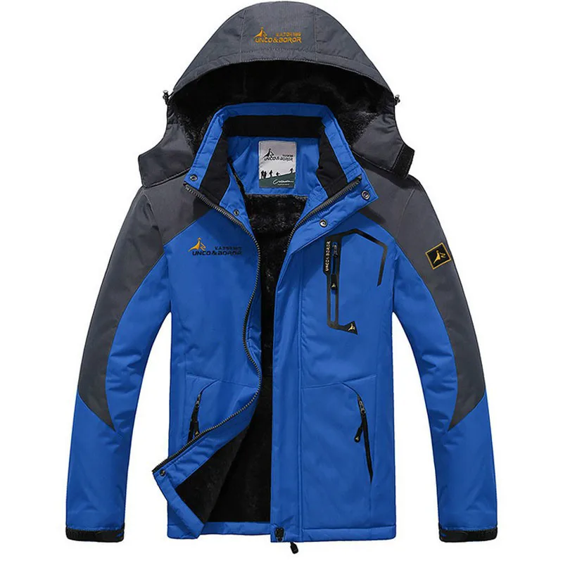 Мужская теплая куртка с капюшоном ветрозащитная водонепроницаемая размера плюс