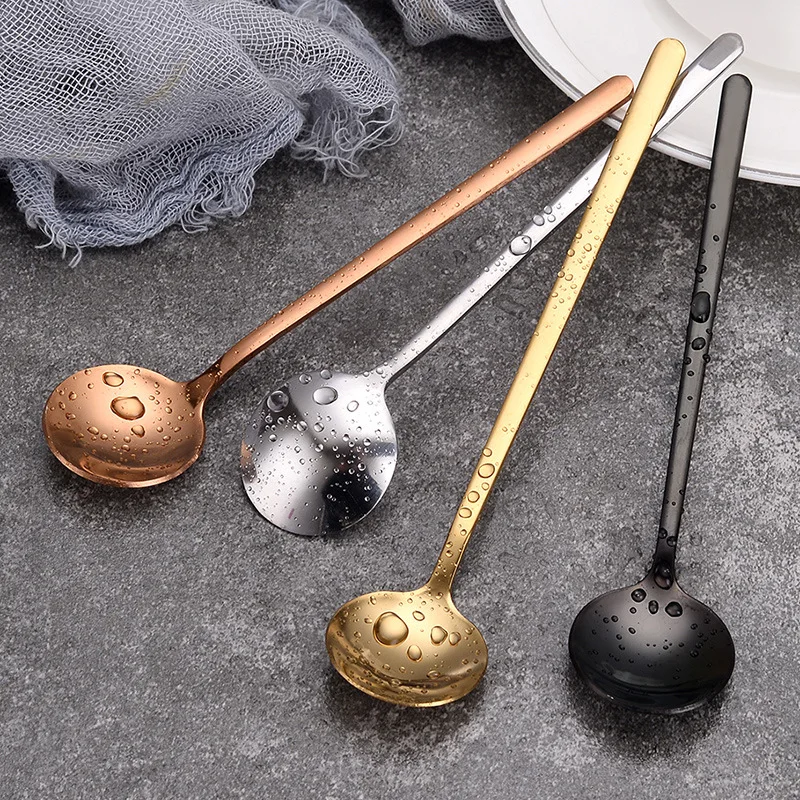 

304 Stainless Steel Creative Stirring Coffee Spoon Titanium Gold Long Handle Mug Honey Dessert Small Round Spoon Home Tableware