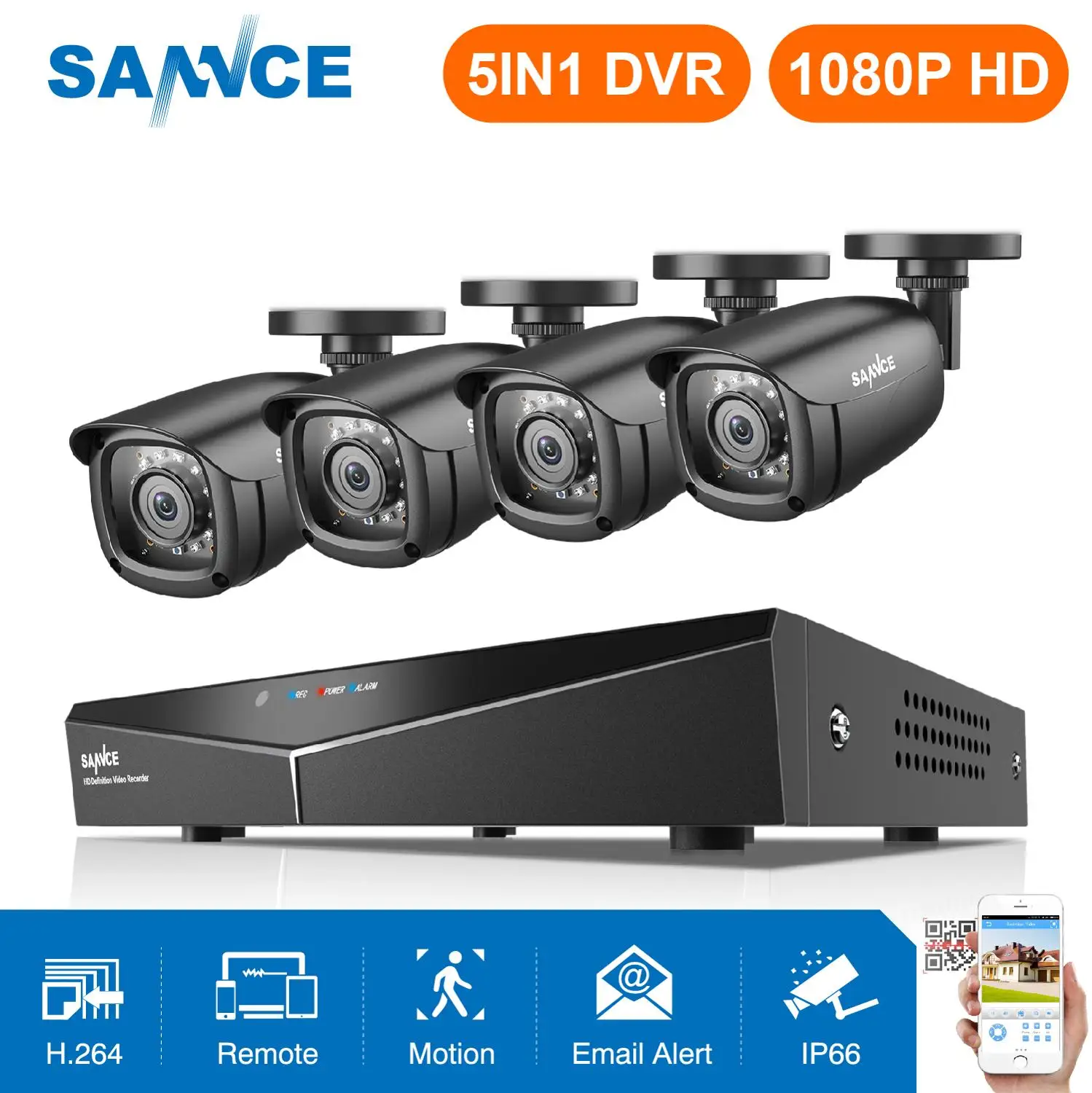 SANNCE HD 8CH CCTV система 1080P HDMI DVR 2.0MP камера безопасности 4 шт IR уличная видеонаблюдения
