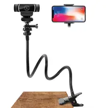 Portable New Webcam Stand Flexible Desk Mount Gooseneck Clamp Clip Camera Holder 1/4 network cameras, mobile phones and tablets