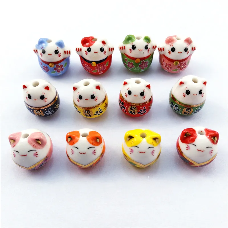 10/20pcs 15*14mm No Duplicate Ceremic Fortune Cat Maneki Neko Beautiful kiten gift DIY bracelet beaded jewelry materials | Украшения и