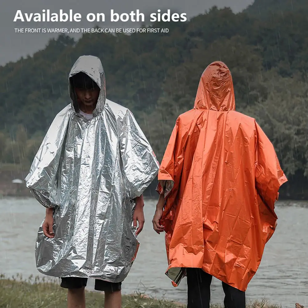 

Аварийный плащ оранжевого цвета, оборудование для кемпинга, одноразовое пончо из алюминиевой пленки, дождевик с холодной изоляцией, одеяла, инструмент для выживания