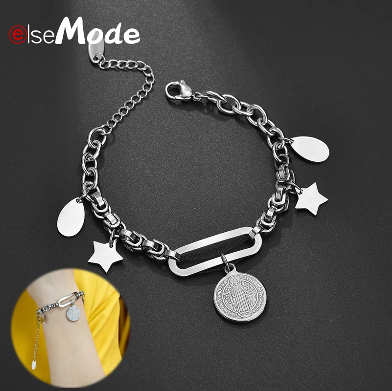 ELSEMODE из нержавеющей стали Иисус монета браслет ювелирные изделия религиозная