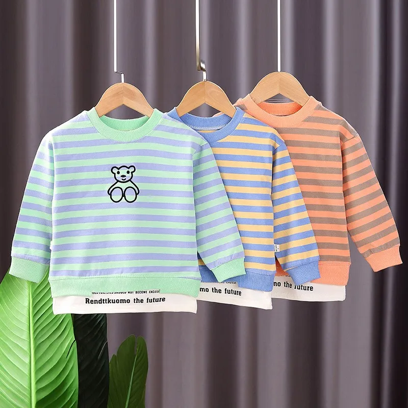 

Baby Sweatshirt Children's Spring Autumn Stiped Shirts Kids Boy Clothes Infant Cotton Tops 2 3 4 Years Toddler Outfits Hoodies