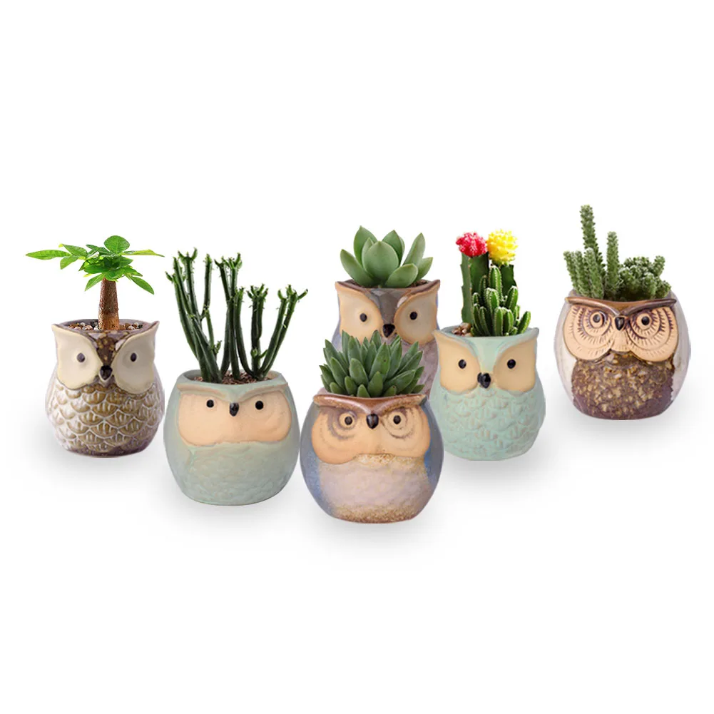 

6Pcs/lot Ceramic Owl Shape Succulent Flower Pot Home Living Room Decoration Plant Potted Vase Decoration Planter Bonsai Pots